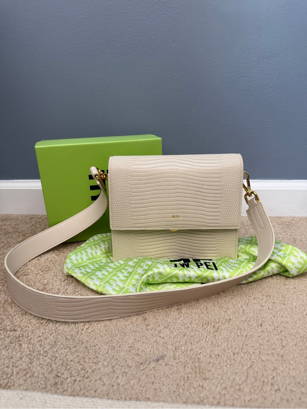 JW PEI Women's Mini Flap Crossbody (Ivory Lizard)